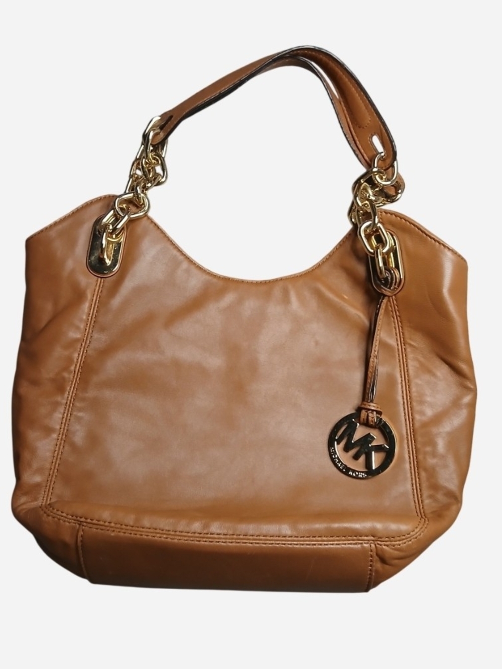 Michael Kors Lilly Brown Nappa Leather Slouchy Shoulder Hobo Bag Tote Gold Chain